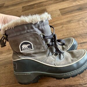 Sorel Gray and Black Fur-Trimmed Boots